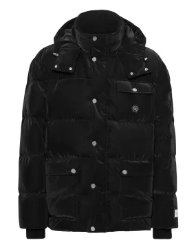 Satin Nylon Down Jacket WIth Hood